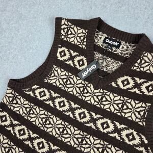 NWT Only NY Mens Large Brown Beige Fair Isle V Neck Sweater Vest